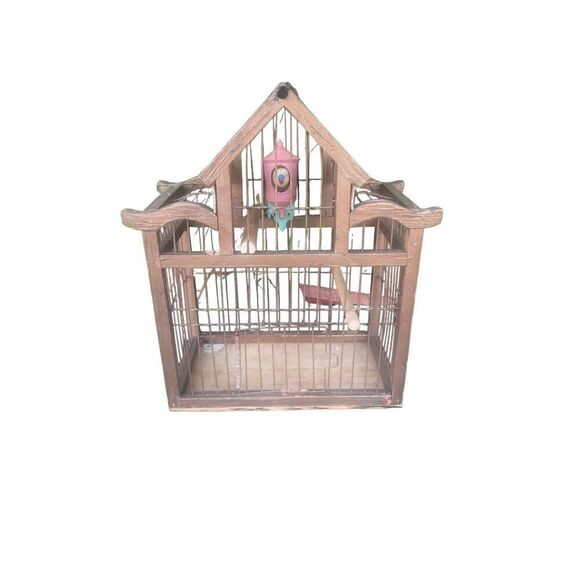 Vintage Bird Cage With Two Wood Perches - Picture 5 of 14